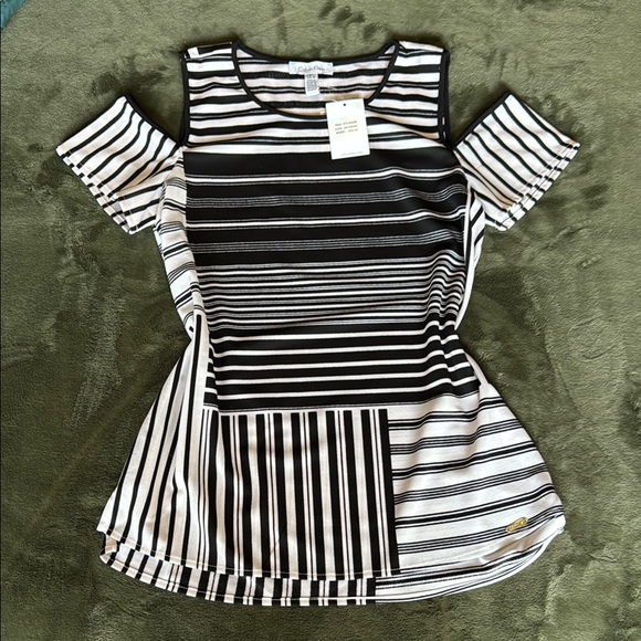 Calvin Klein Black and White Striped Women's Top - Picture 1 of 1
